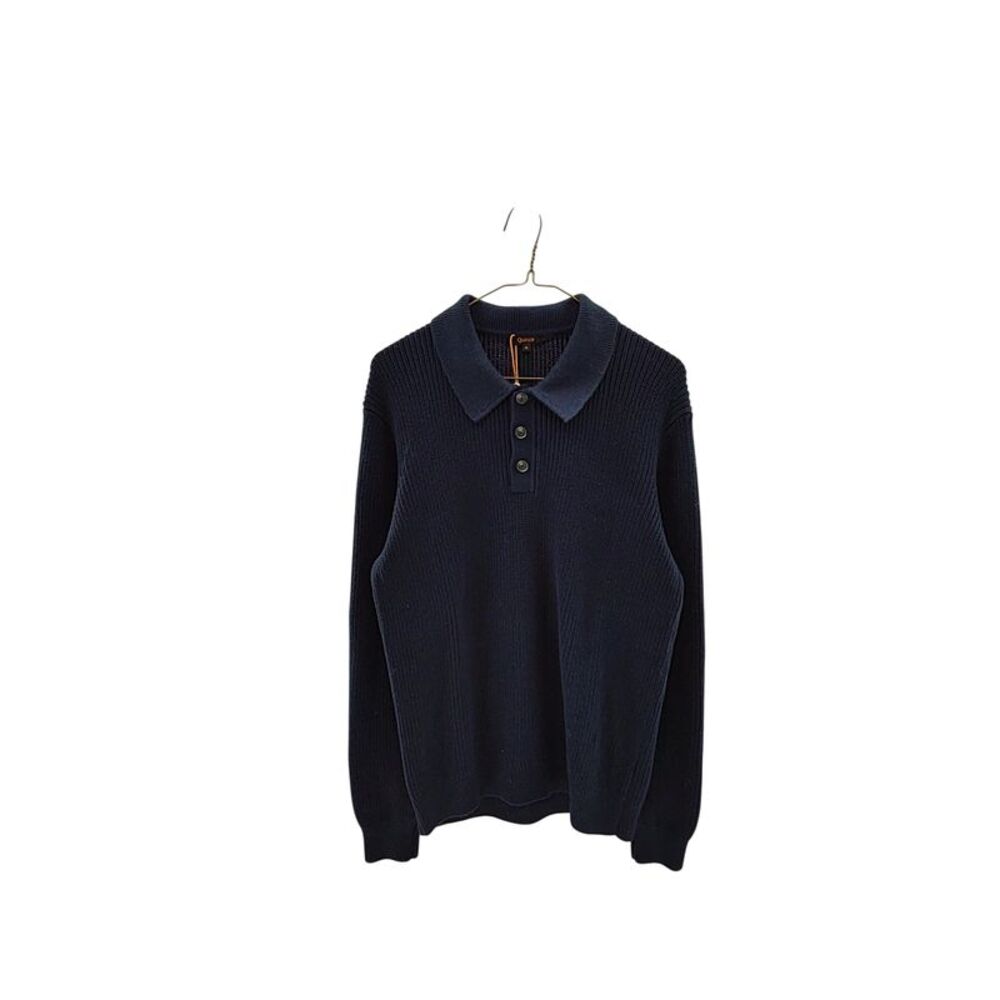 Quince 100% Organic Cotton Ribbed Polo Sweater Navy Sleeved Top M